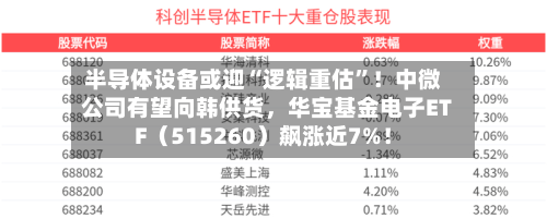 半导体设备或迎“逻辑重估”！中微公司有望向韩供货，华宝基金电子ETF（515260）飙涨近7%！