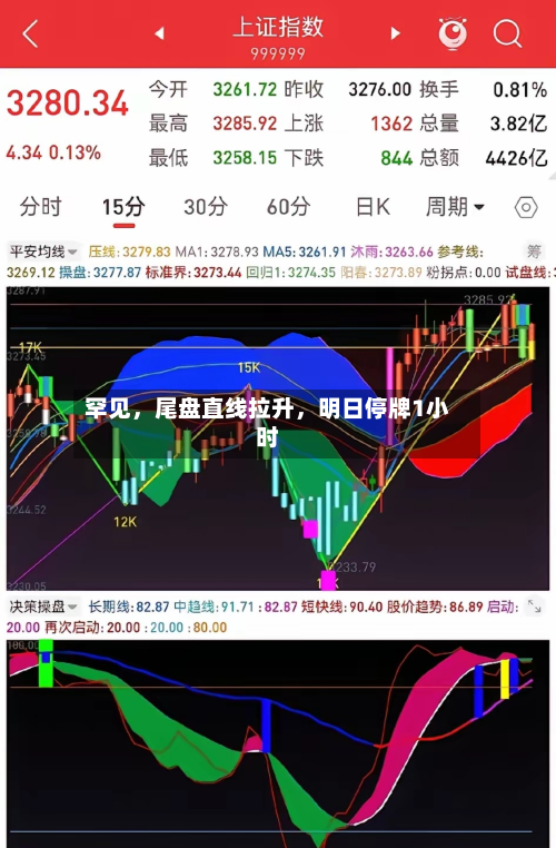 罕见，尾盘直线拉升，明日停牌1小时