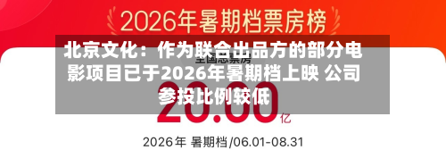 北京文化：作为联合出品方的部分电影项目已于2026年暑期档上映 公司参投比例较低-第2张图片