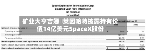 矿业大亨吉娜・莱因哈特披露持有价值14亿美元SpaceX股份-第1张图片